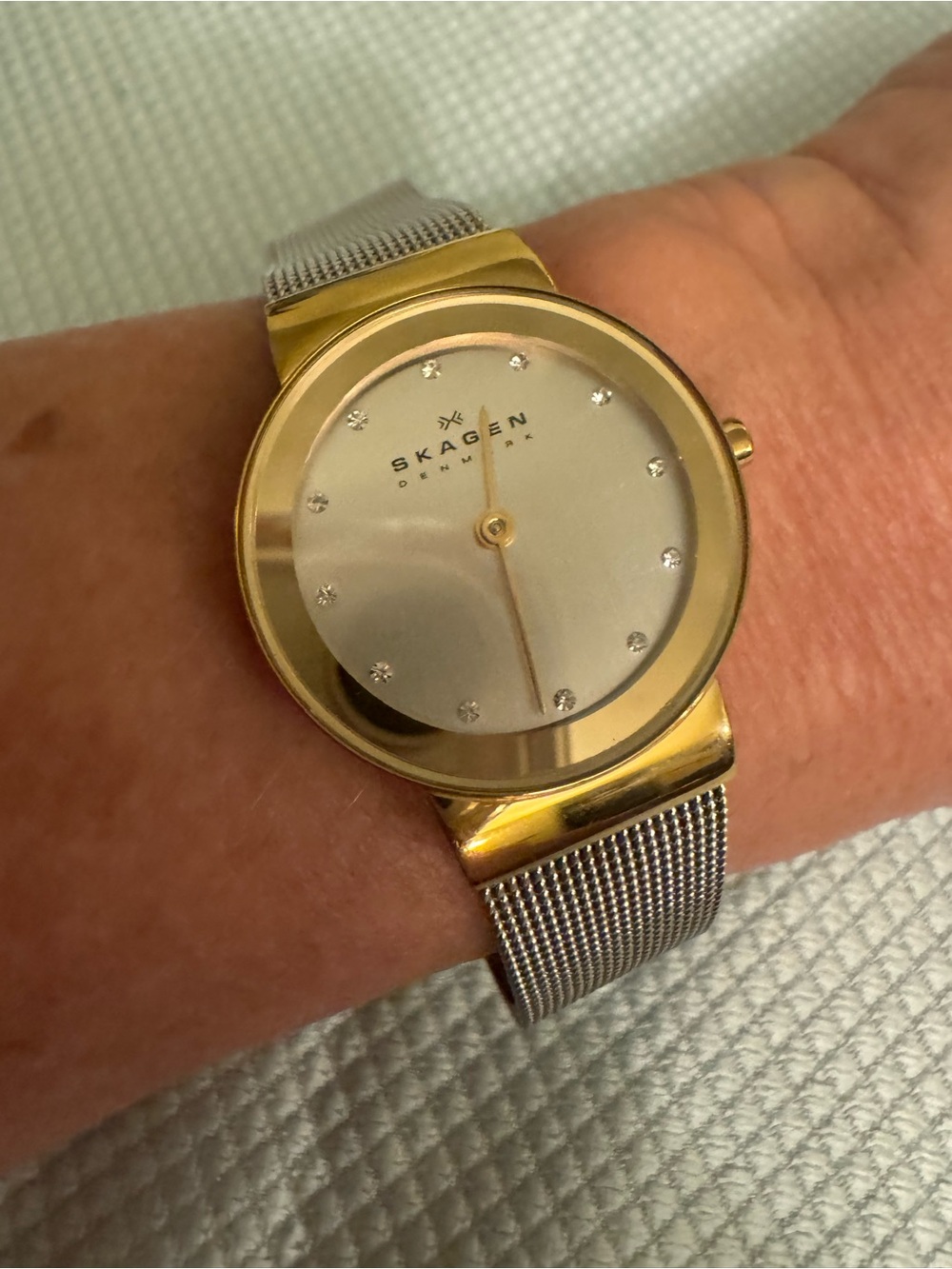 Skagen Freja Two-Tone Gold Case with Silver Mesh Bracelet Watch